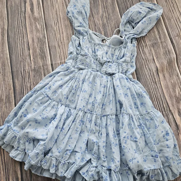 American Eagle Blue Floral Ruffle Babydoll Dress Size Small - Picture 7 of 7